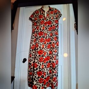 Vintage CDC Cheetah With Red Floral Accent Dress